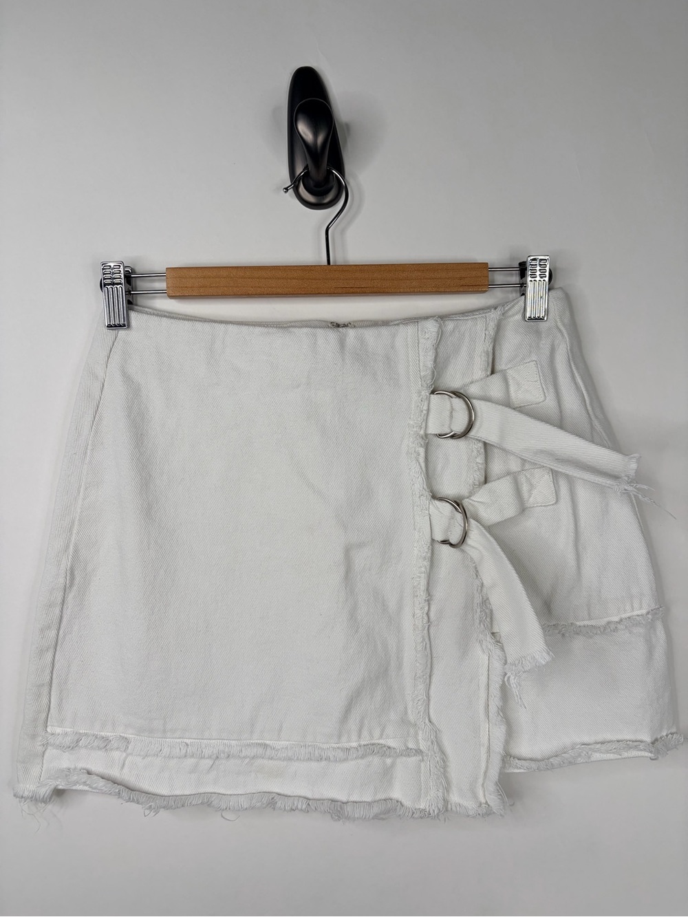 White Mini Wrap Skirt with D-Ring Detail